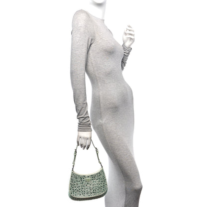 Prada Satin Crystal Cleo Adjustable Strap Shoulder Bag Acqua 3 of 11