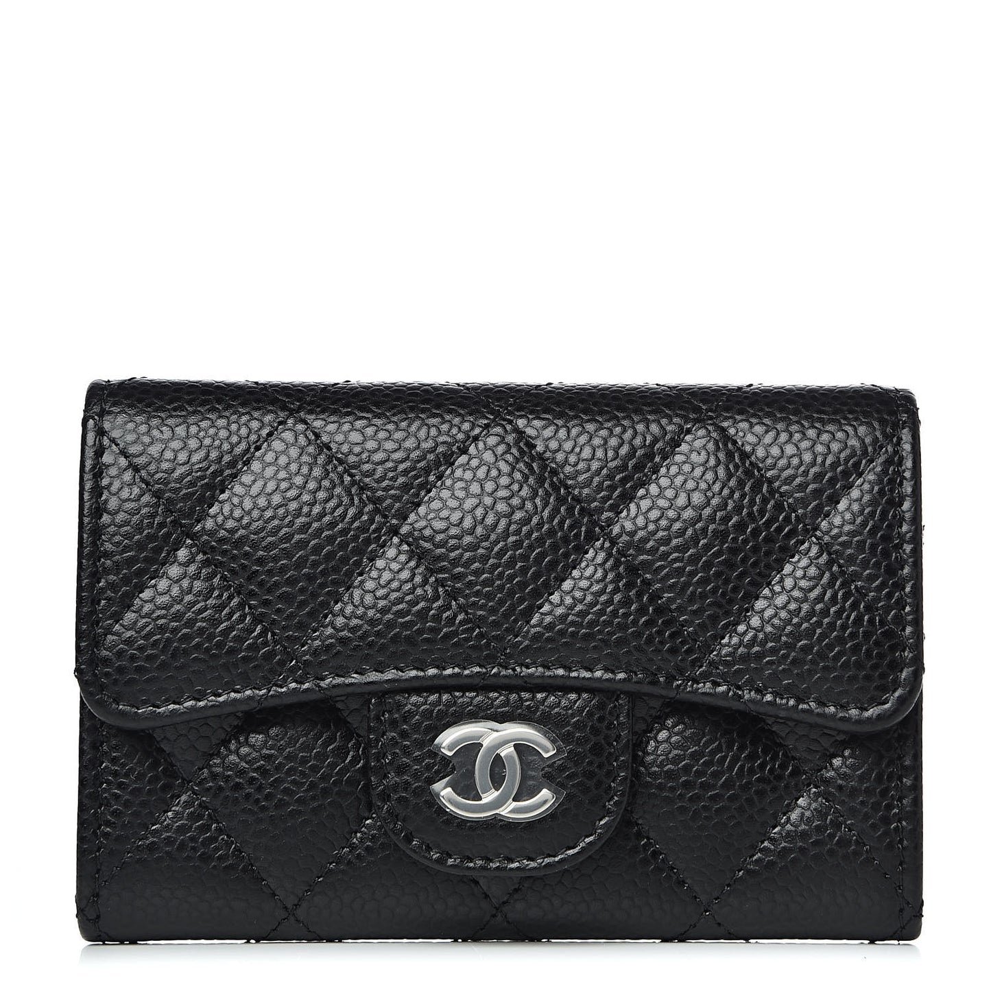Caviar Quilted Flap Card Holder Wallet Black