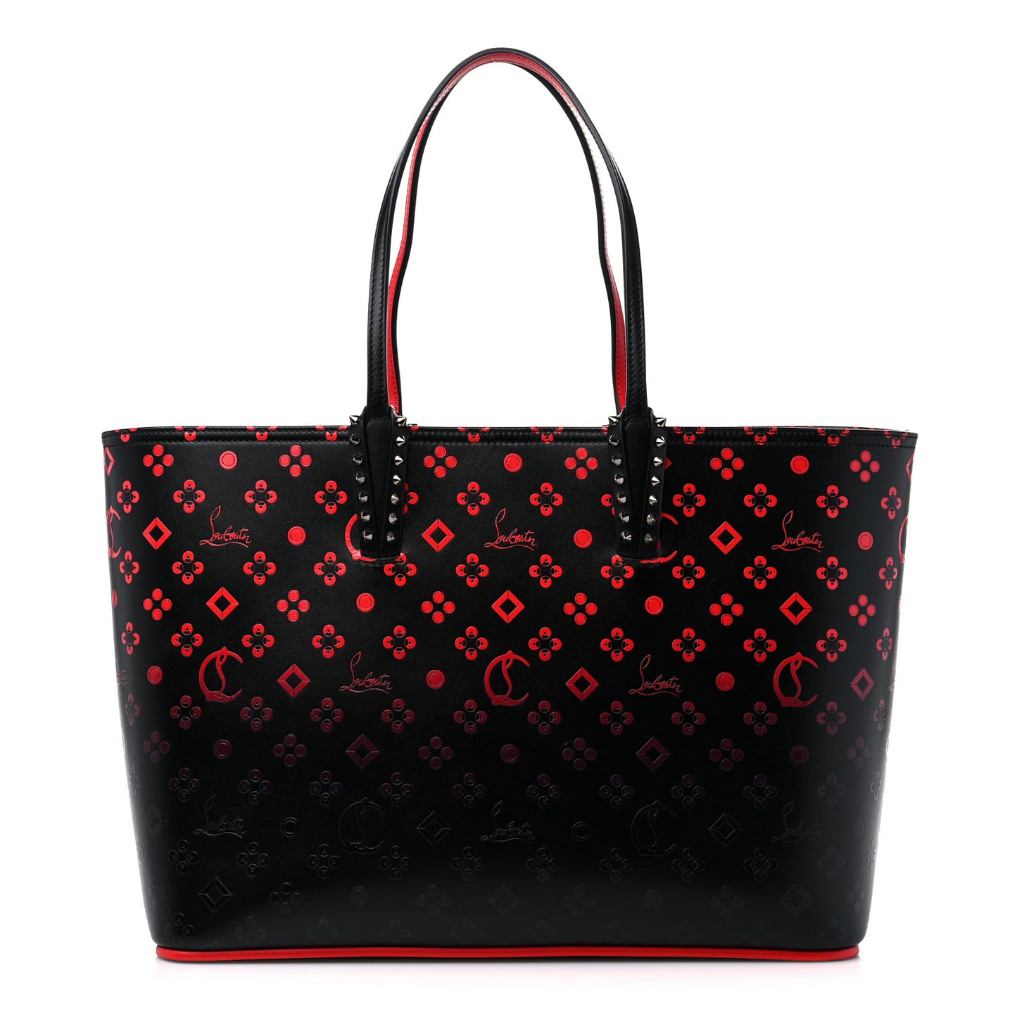 Perforated Calfskin Degrade Loubinthesky East West Cabata Tote Black Red