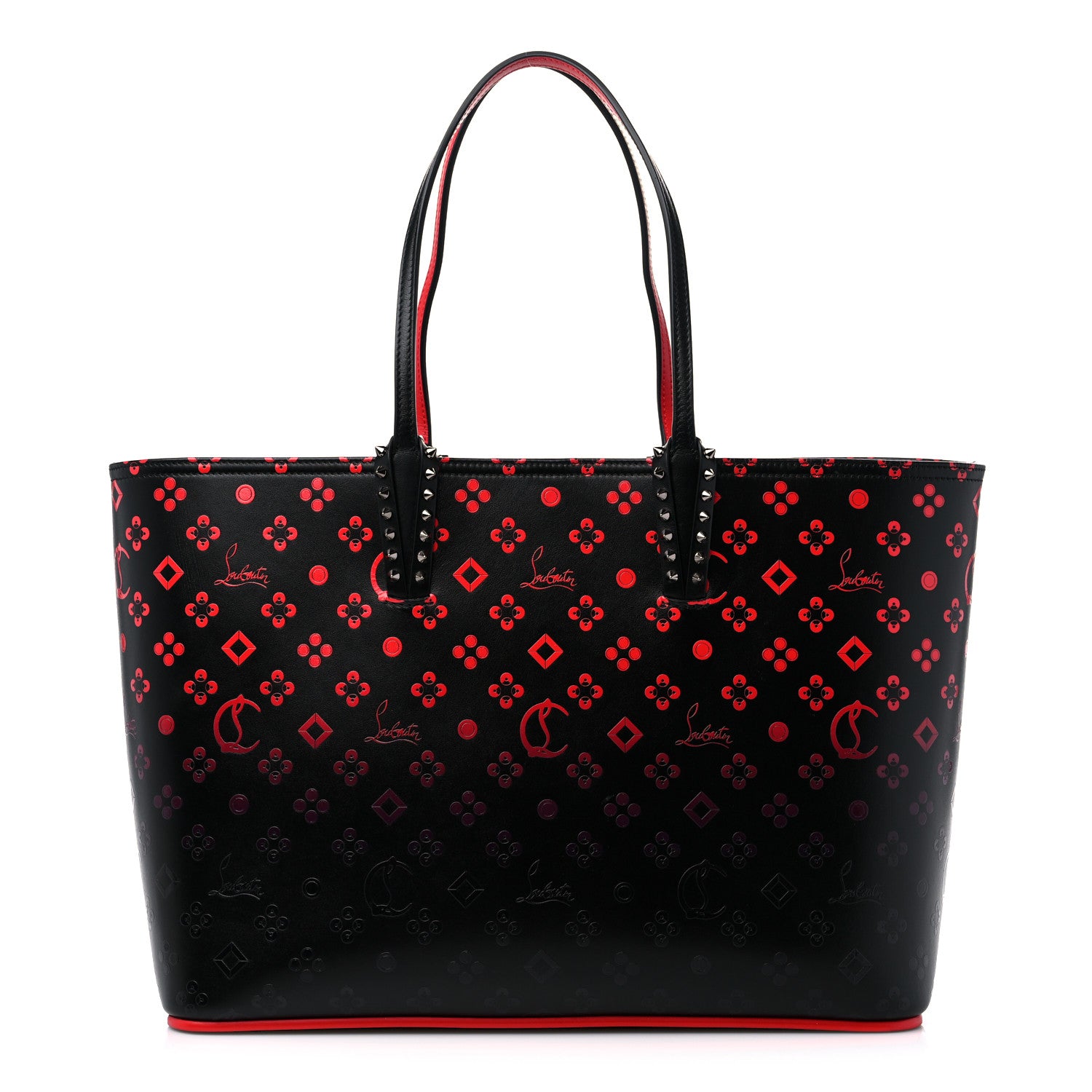 Christian Louboutin Perforated Calfskin Degrade Loubinthesky East West Cabata Tote Black Red 1 of 10