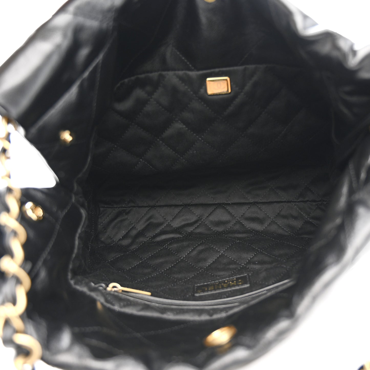 Shiny Calfskin Quilted Small Chanel 22 Black