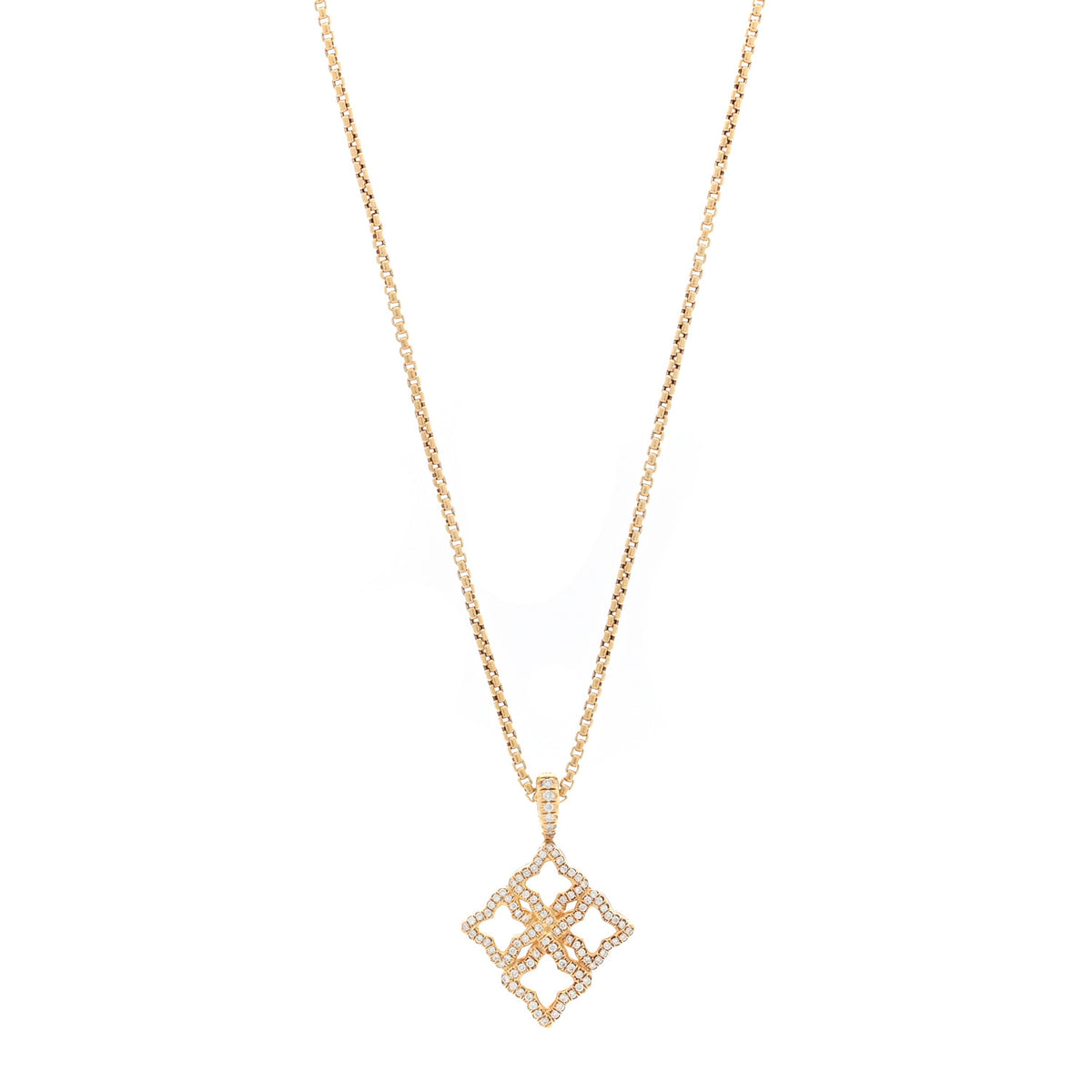 David Yurman 18K Yellow Gold Diamond Cable Collectibles Quatrefoil Pendant Necklace 1 of 6