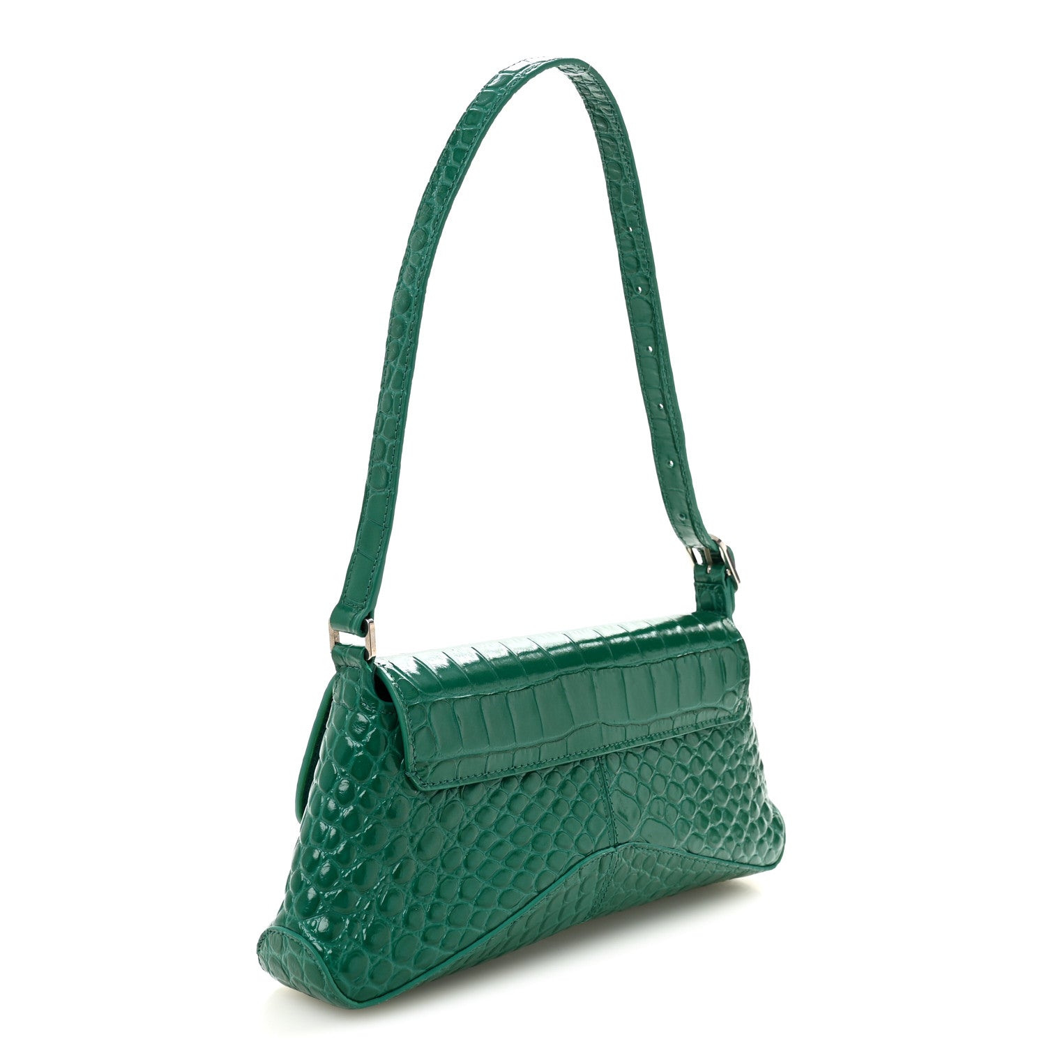 Balenciaga Shiny Super Supple Calfskin Crocodile Embossed Small XX Flap Stretch Bag Jade 3 of 10