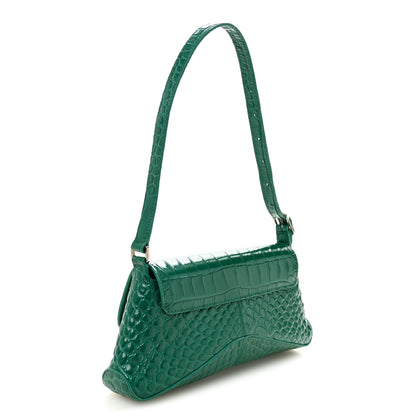 Balenciaga Shiny Super Supple Calfskin Crocodile Embossed Small XX Flap Stretch Bag Jade 3 of 10