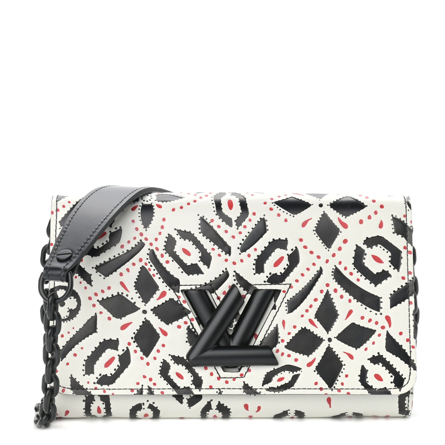 Calfskin Graphic Print Twist Shoulder Bag MM White Black