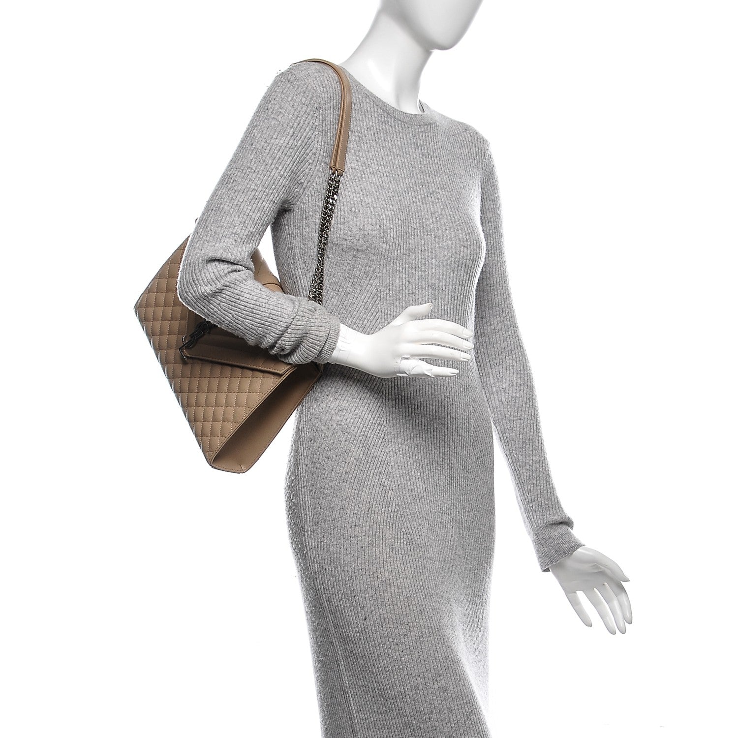 Saint Laurent Grain De Poudre Large Tri-Quilt Monogram Satchel Dark Beige 2 of 6