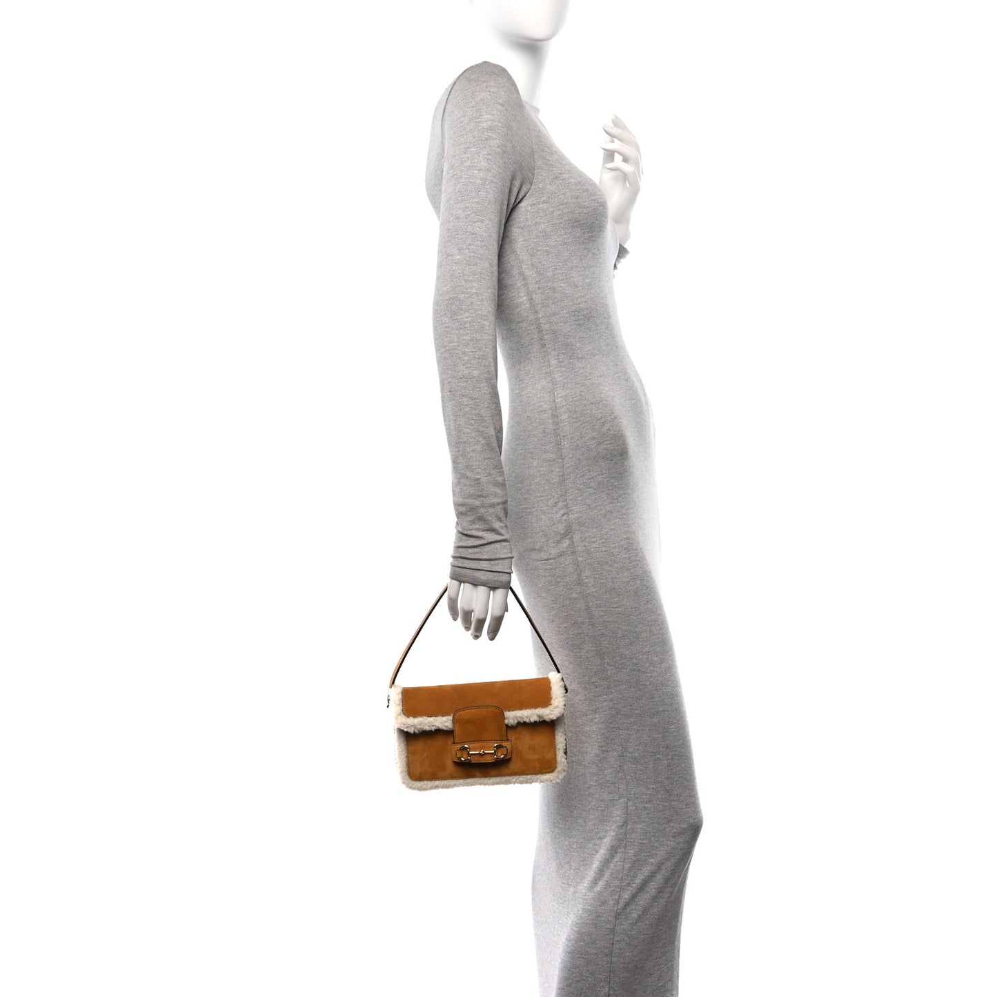 Suede Shearling Horsebit Mini 1955 Shoulder Bag Honey Beige Milk