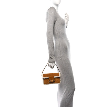Gucci Suede Shearling Horsebit Mini 1955 Shoulder Bag Honey Beige Milk 2 of 15