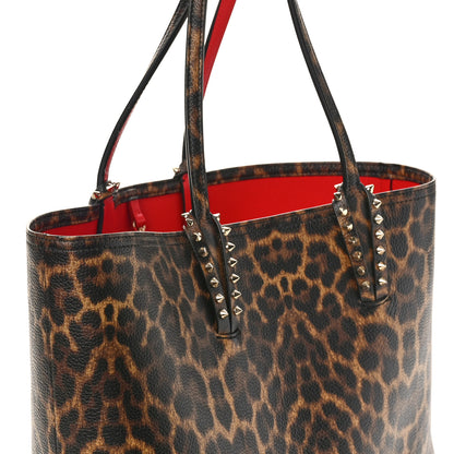 Christian Louboutin Calfskin Leopard Print Spikes East West Cabata Tote Brown 10 of 10