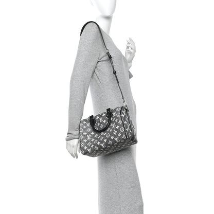 Louis Vuitton Denim Monogram Jacquard Speedy Bandouliere 25 Black 2 of 9