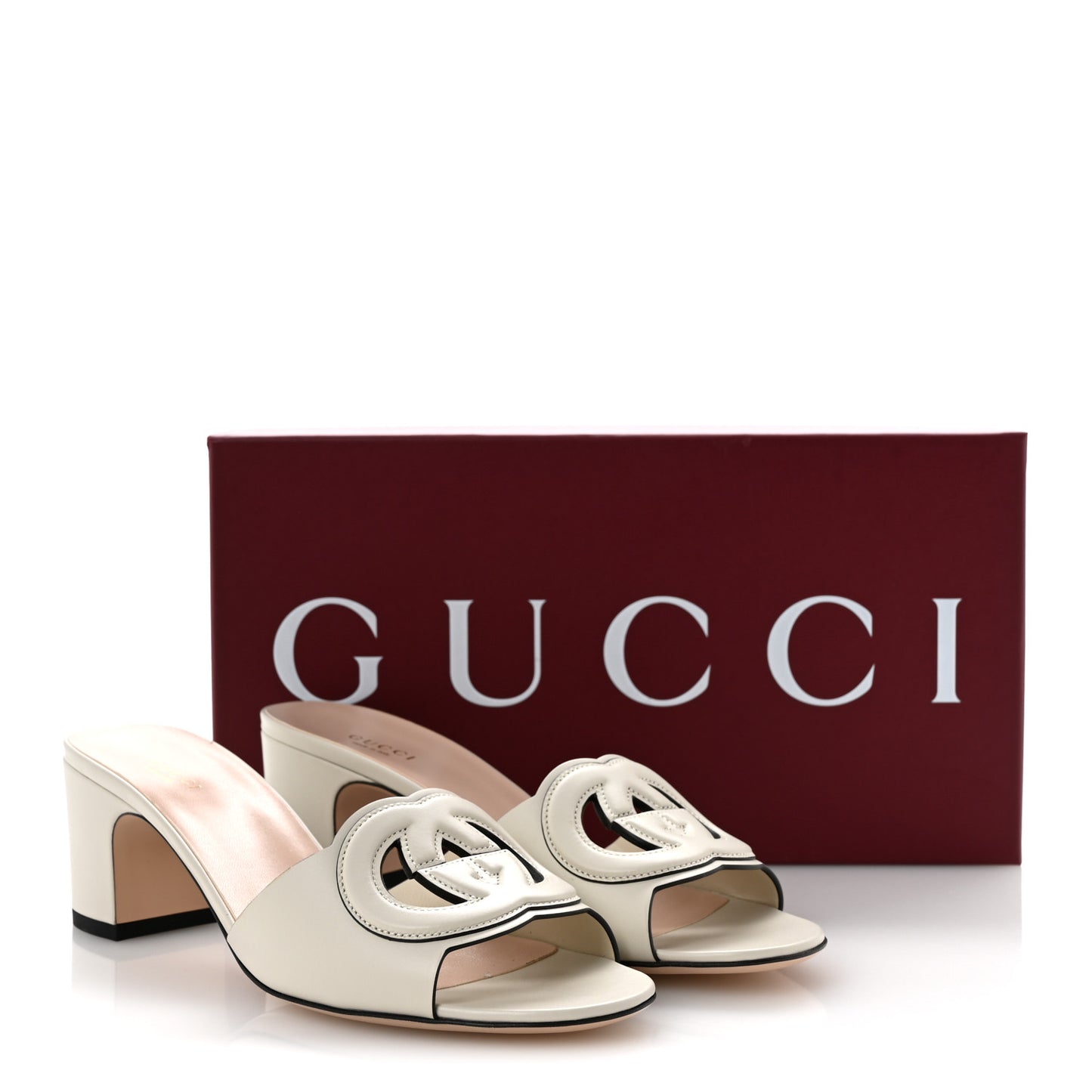 Sierra Calfskin Interlocking G Cut Out Slide Sandals 39.5 Mystic White