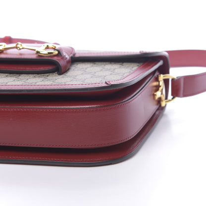 Gucci GG Supreme Monogram Azalea Calfskin Horsebit 1955 Shoulder Bag Beige Ebony New Cherry Red 10 of 11