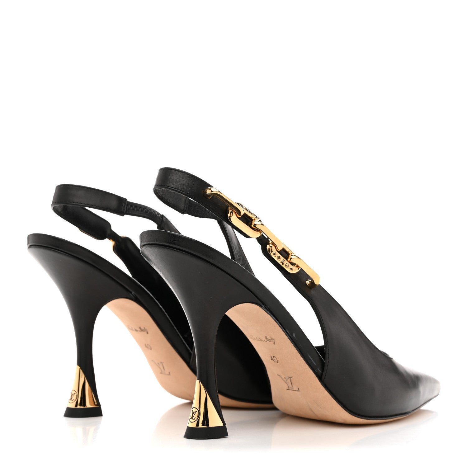 Louis Vuitton Calfskin Sparkle Slingback Pumps 40 Black 5 of 9