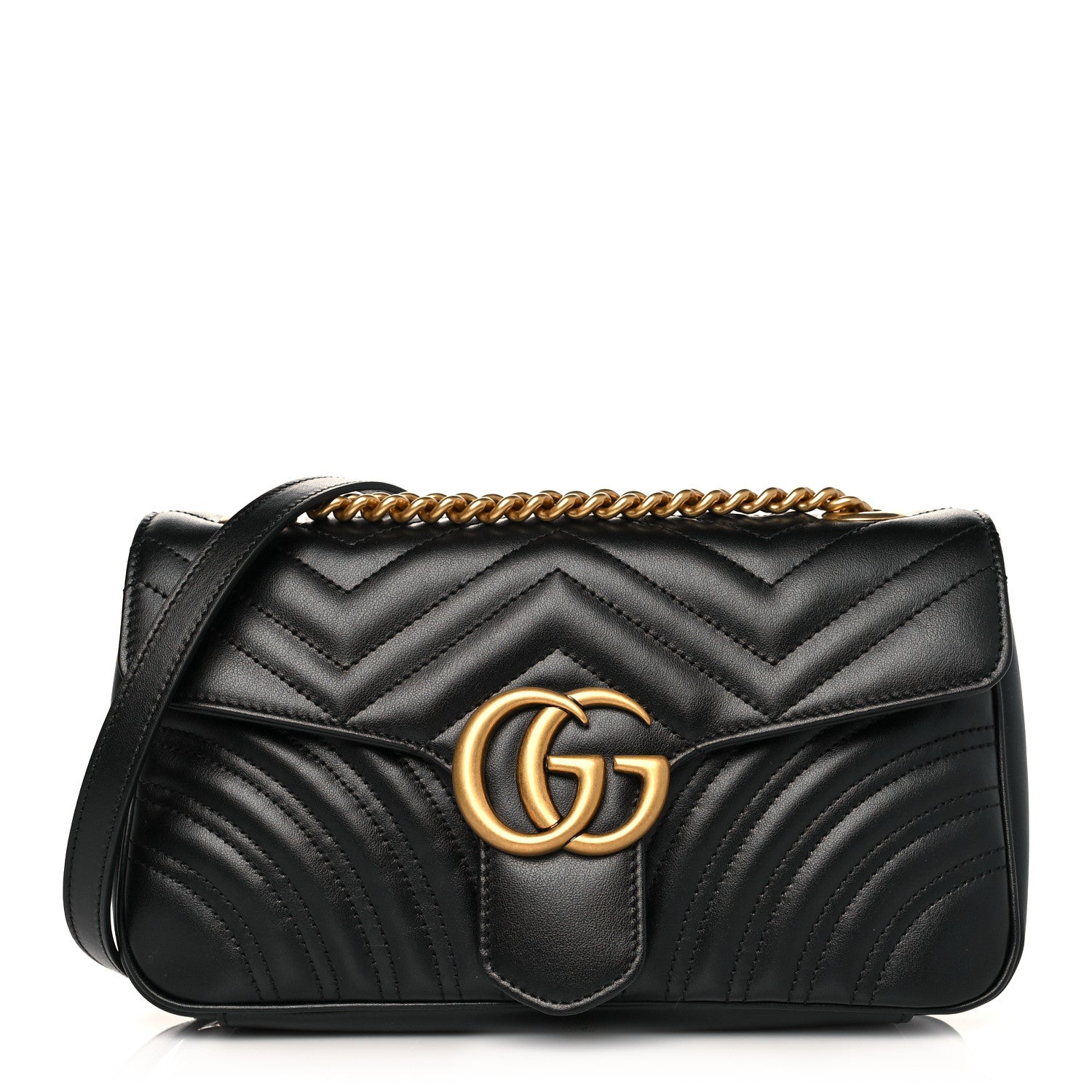 Gucci Calfskin Matelasse Small GG Marmont Shoulder Bag Black 1 of 10