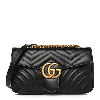 Gucci Calfskin Matelasse Small GG Marmont Shoulder Bag Black 1 of 10