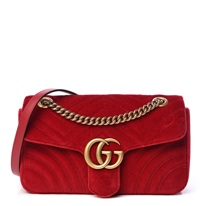 Gucci Velvet Matelasse Small GG Marmont Shoulder Bag Hibiscus Red 1 of 10