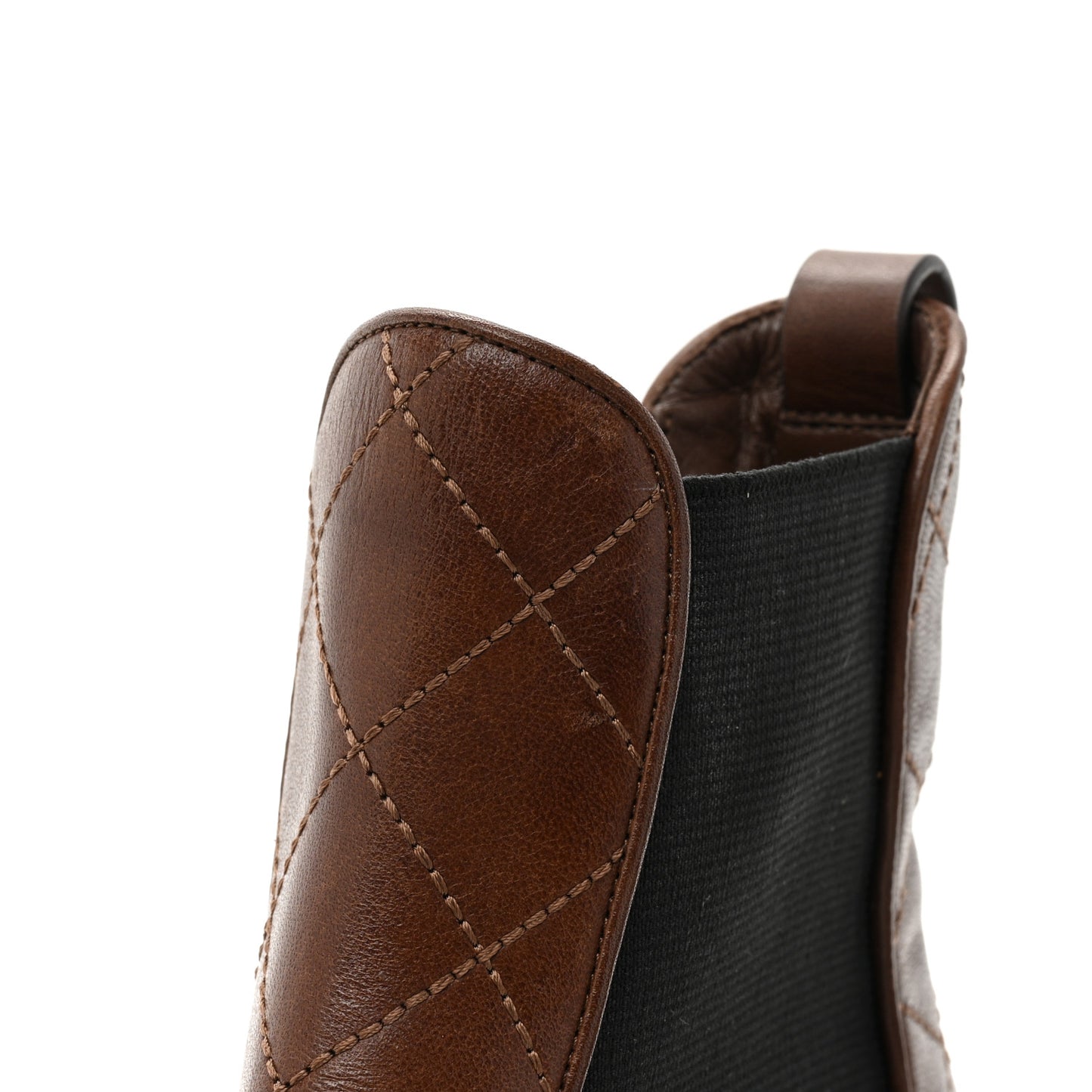 Calfskin Patent Cap Toe Quilted Short Boots 40 Brown Black