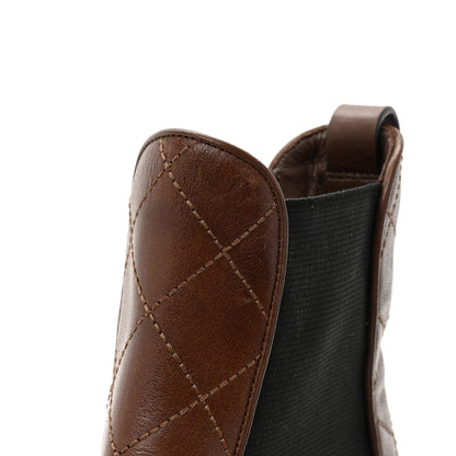 Chanel Calfskin Patent Cap Toe Quilted Short Boots 40 Brown Black 9 of 10