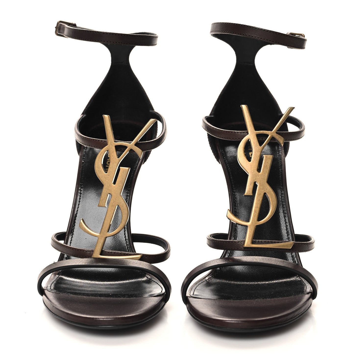 Calfskin Cassandra Palm Logo 110 Ankle Strap Sandals 38 Black