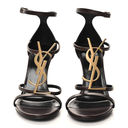 Saint Laurent Calfskin Cassandra Palm Logo 110 Ankle Strap Sandals 38 Black 2 of 9