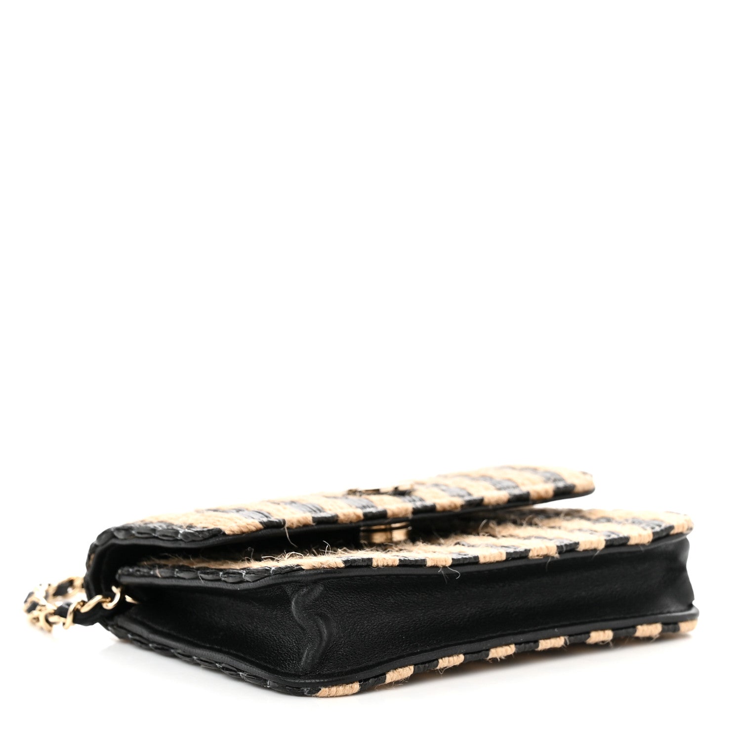 Chanel Raffia Jute Striped Belt Bag Black Beige 3 of 12