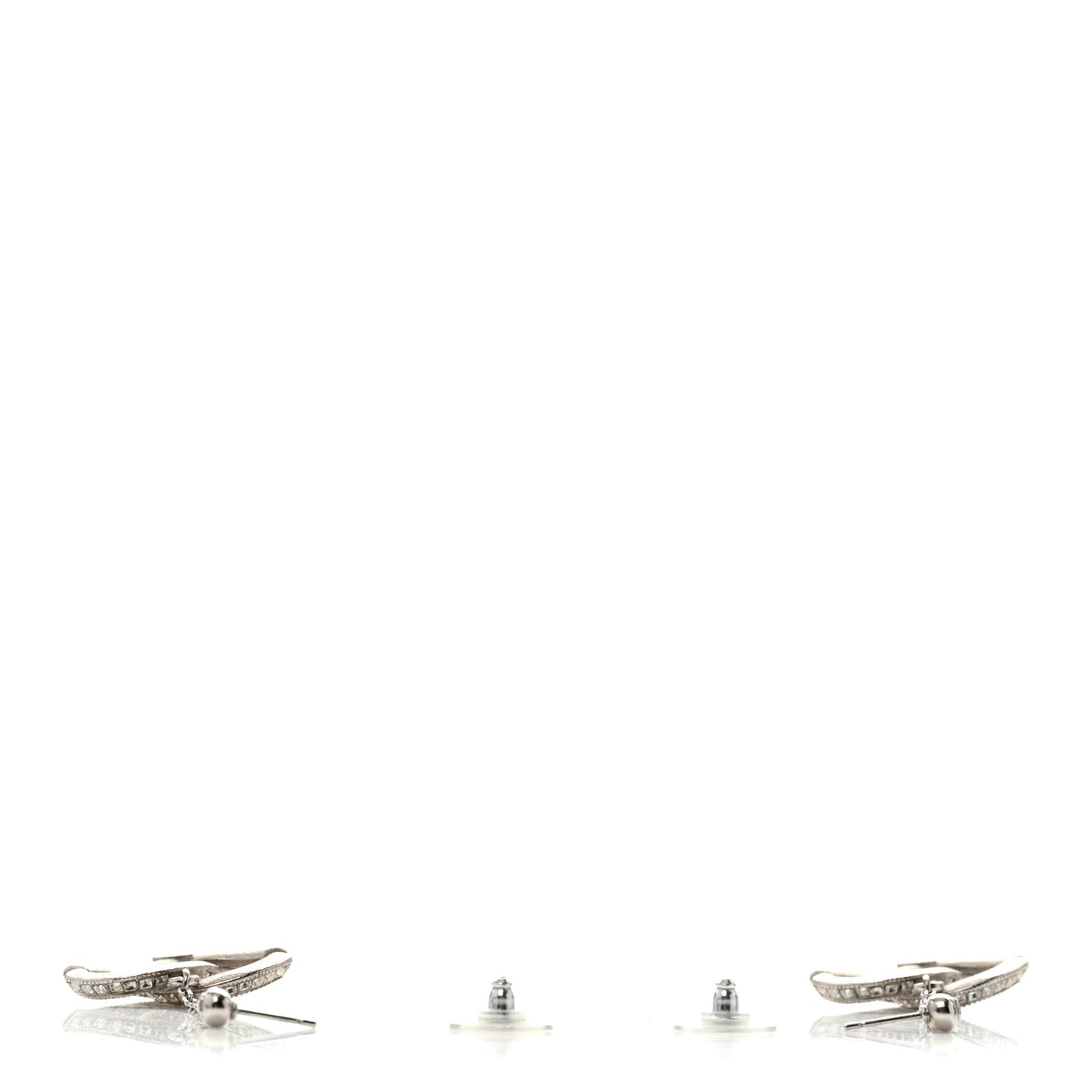 Baguette Crystal Quilted CC Drop Earrings Silver