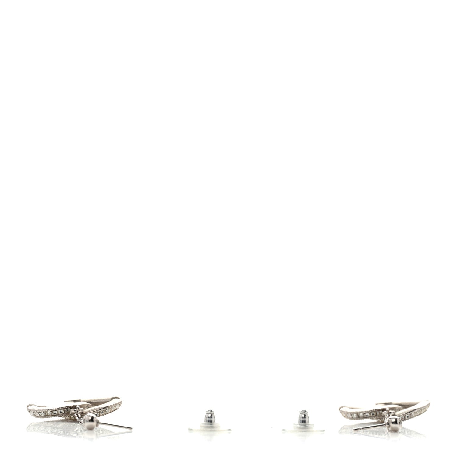 Chanel Baguette Crystal Quilted CC Drop Earrings Silver 3 of 5