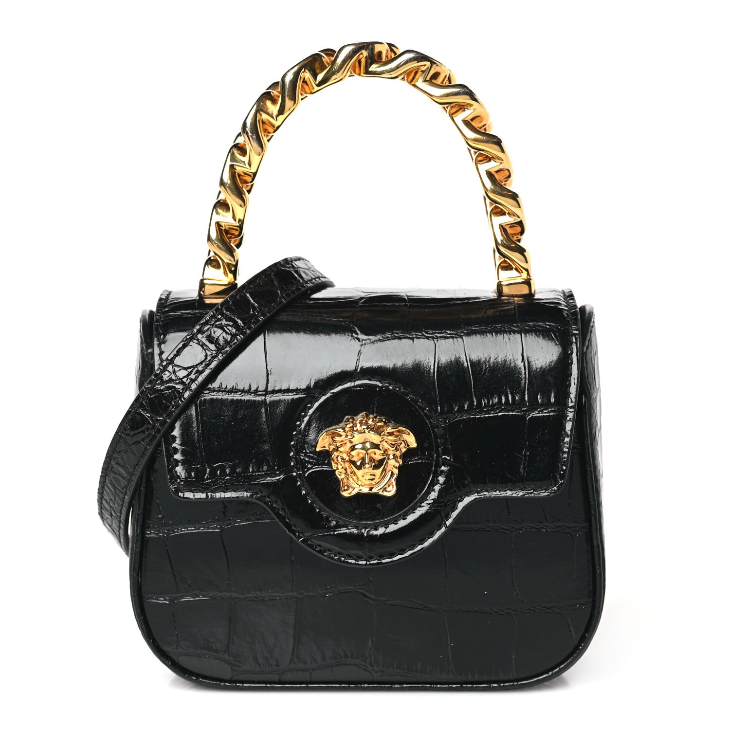Versace Patent Crocodile Embossed Mini La Medusa Bag Black 1 of 9