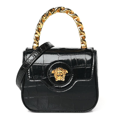 Versace Patent Crocodile Embossed Mini La Medusa Bag Black 1 of 9