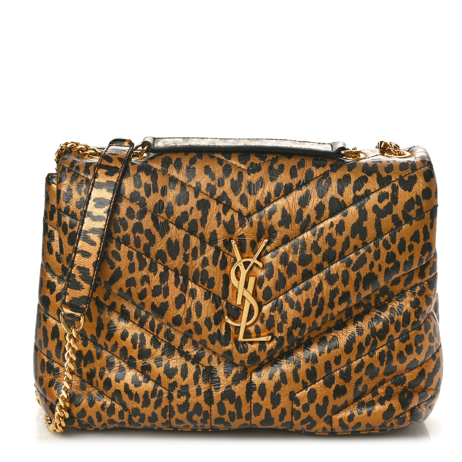 Saint Laurent Calfskin Y Quilted Monogram Small Loulou Chain Satchel Leopard 1 of 14