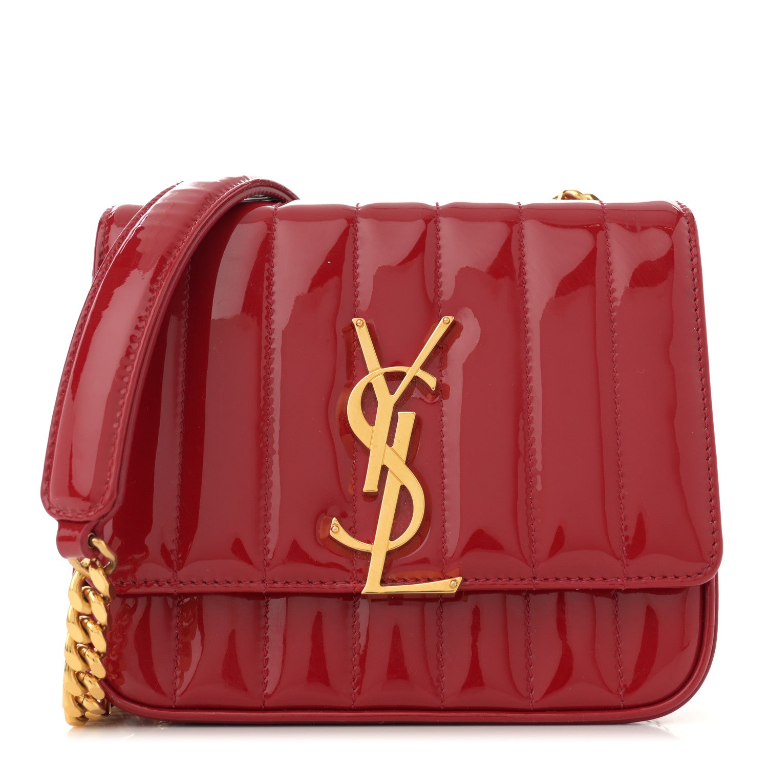 Saint Laurent Patent Matelasse Monogram Small Vicky Chain Bag Red 1 of 13