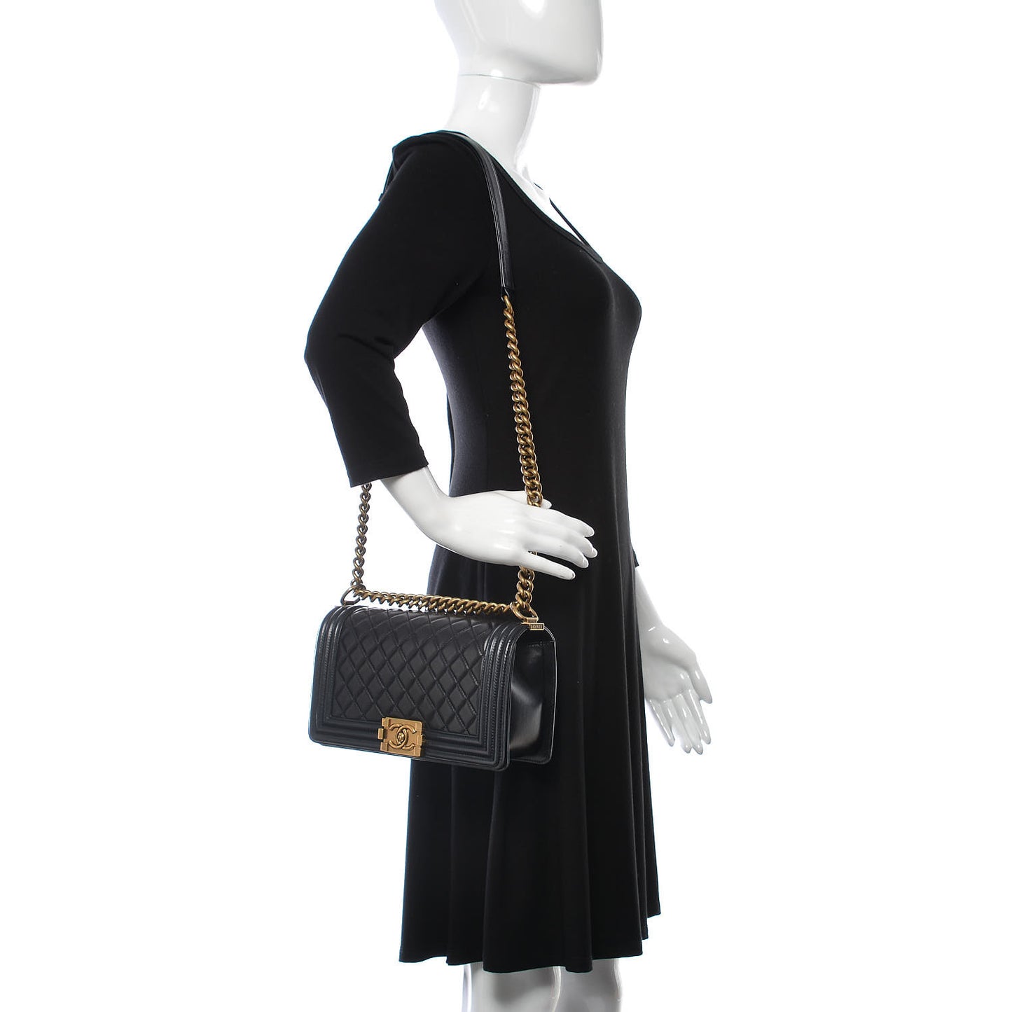Lambskin Quilted Medium Boy Flap Pearly Black