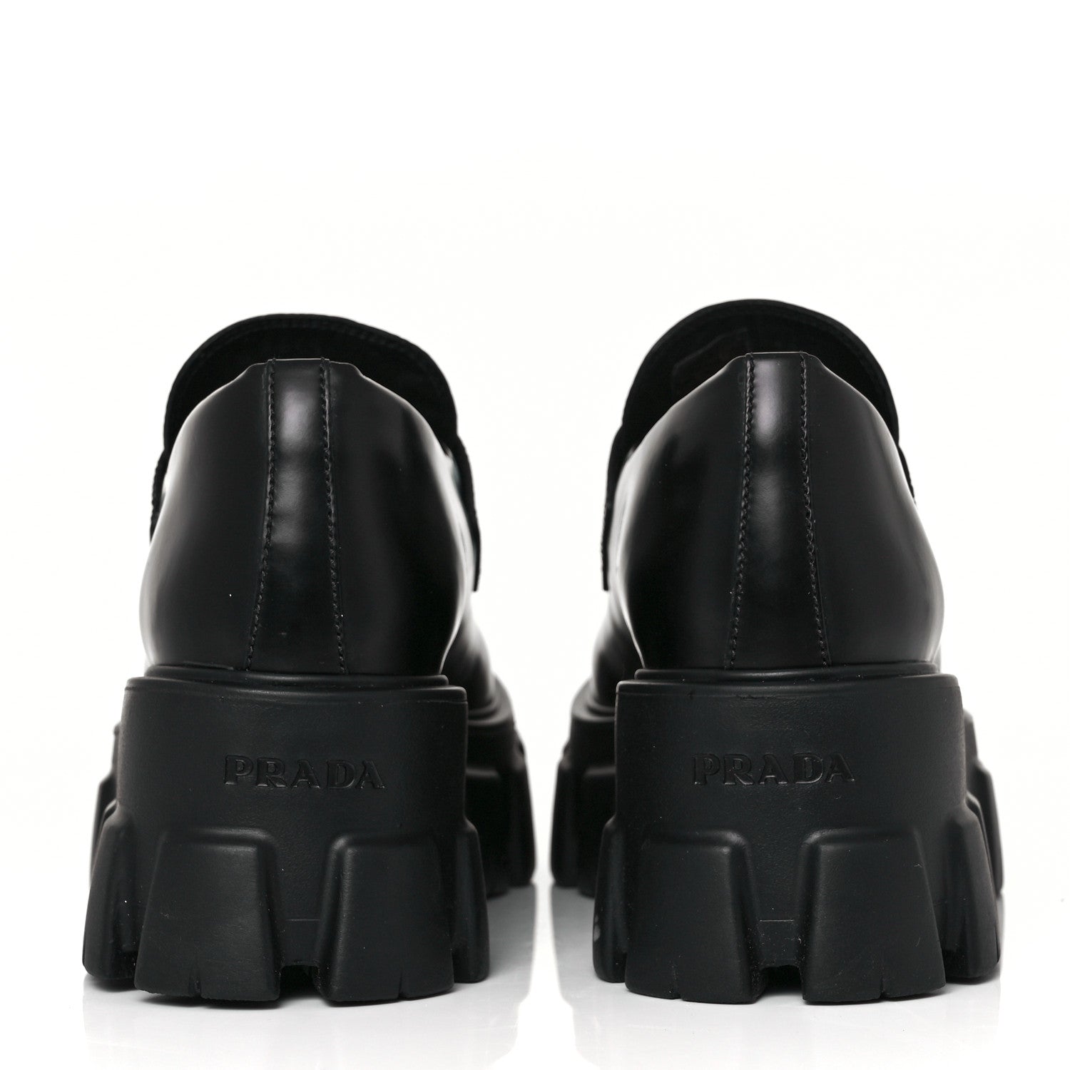 Prada Spazzolato Rois Metal Triangle Logo Monolith 55mm Loafers 38 Black 5 of 10