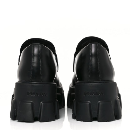 Prada Spazzolato Rois Metal Triangle Logo Monolith 55mm Loafers 38 Black 5 of 10