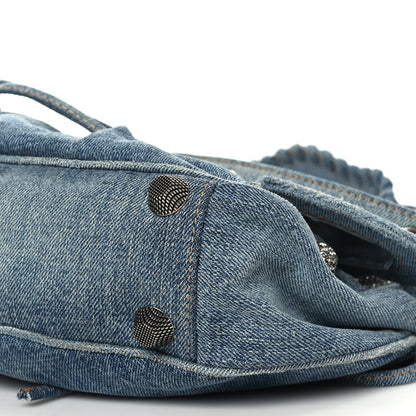 Balenciaga Washed Frayed Denim Crystal Small Le Cagole Shoulder Bag Blue 8 of 9