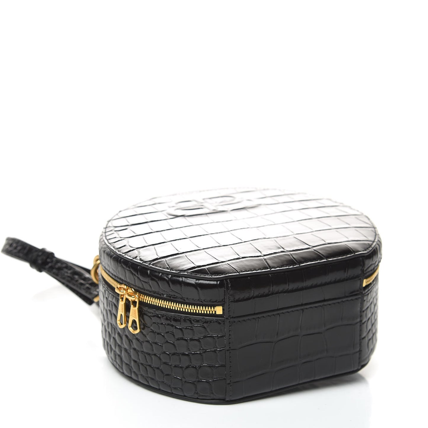 Calfskin Crocodile Embossed Vanity Round Bag XS Black