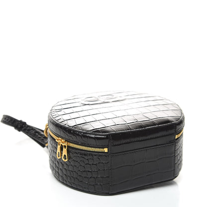 Balenciaga Calfskin Crocodile Embossed Vanity Round Bag XS Black 4 of 9