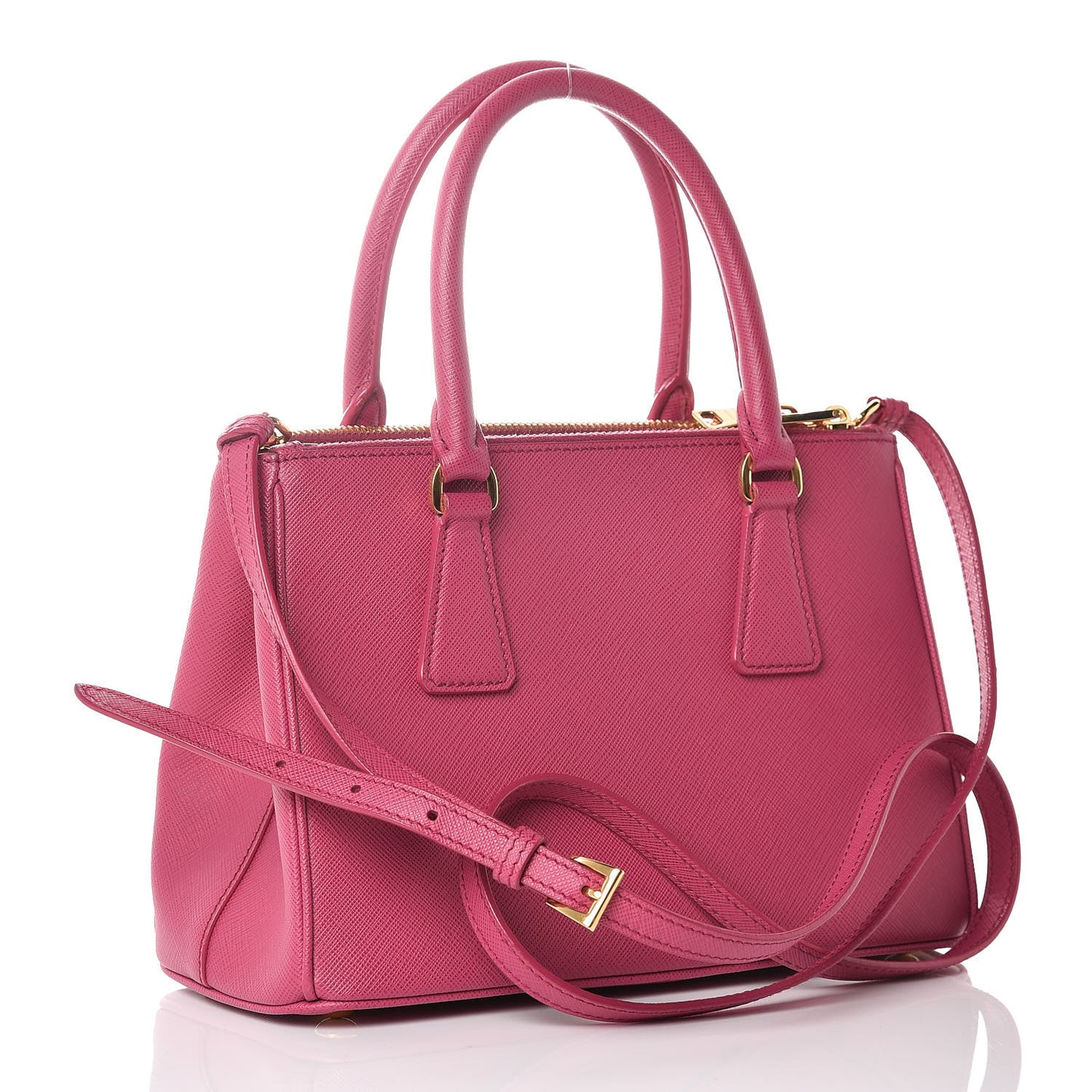 Saffiano Lux Small Galleria Double Zip Tote Fuxia