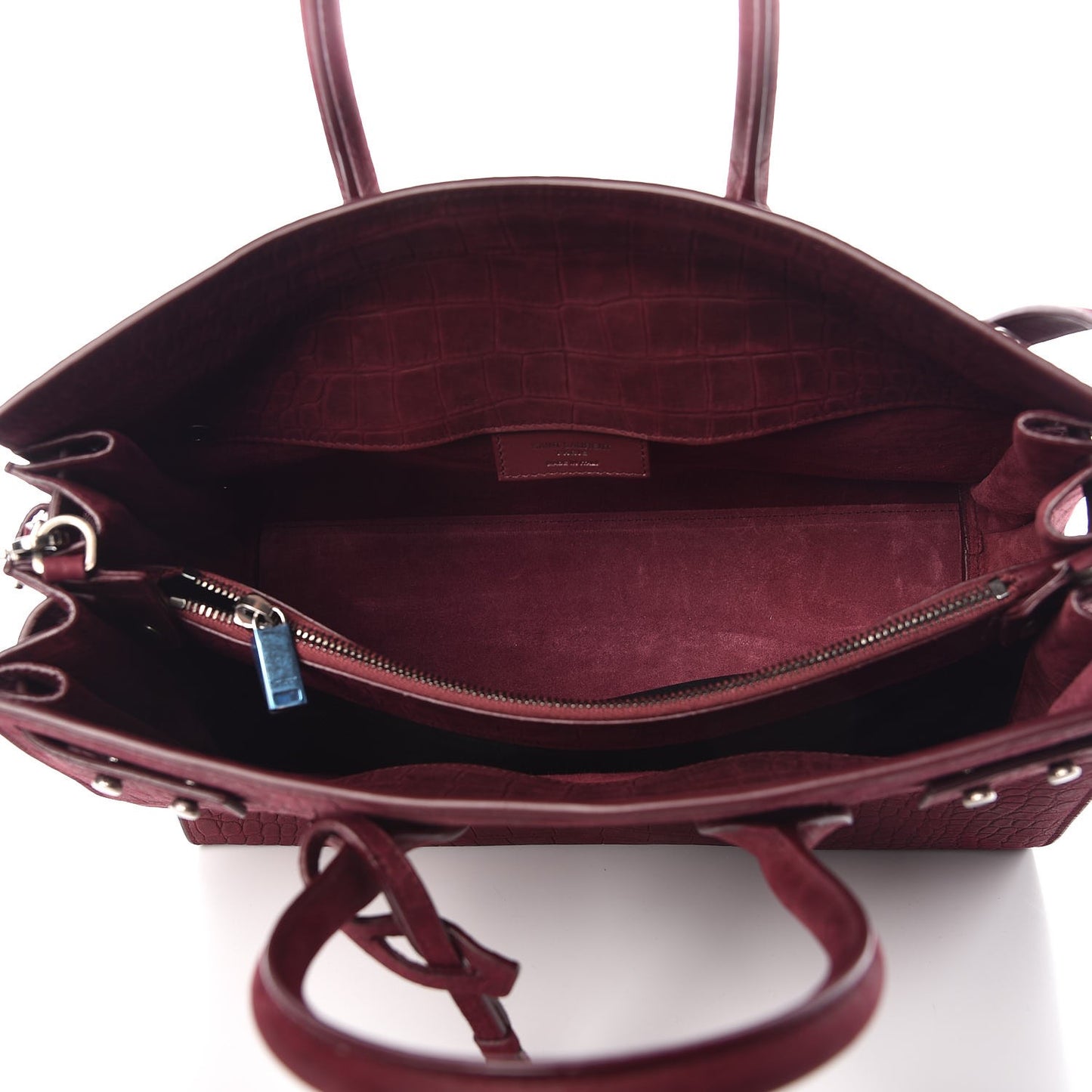 Crocodile Embossed Suede Small Sac de Jour Dark Red
