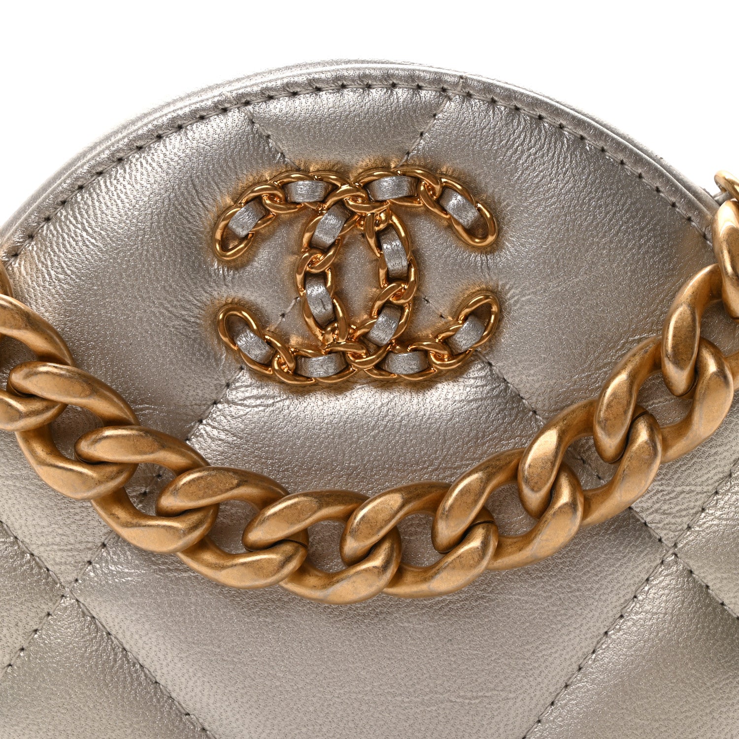 Chanel Metallic Lambskin Quilted Chanel 19 Round Clutch With Chain Silver 8 of 11