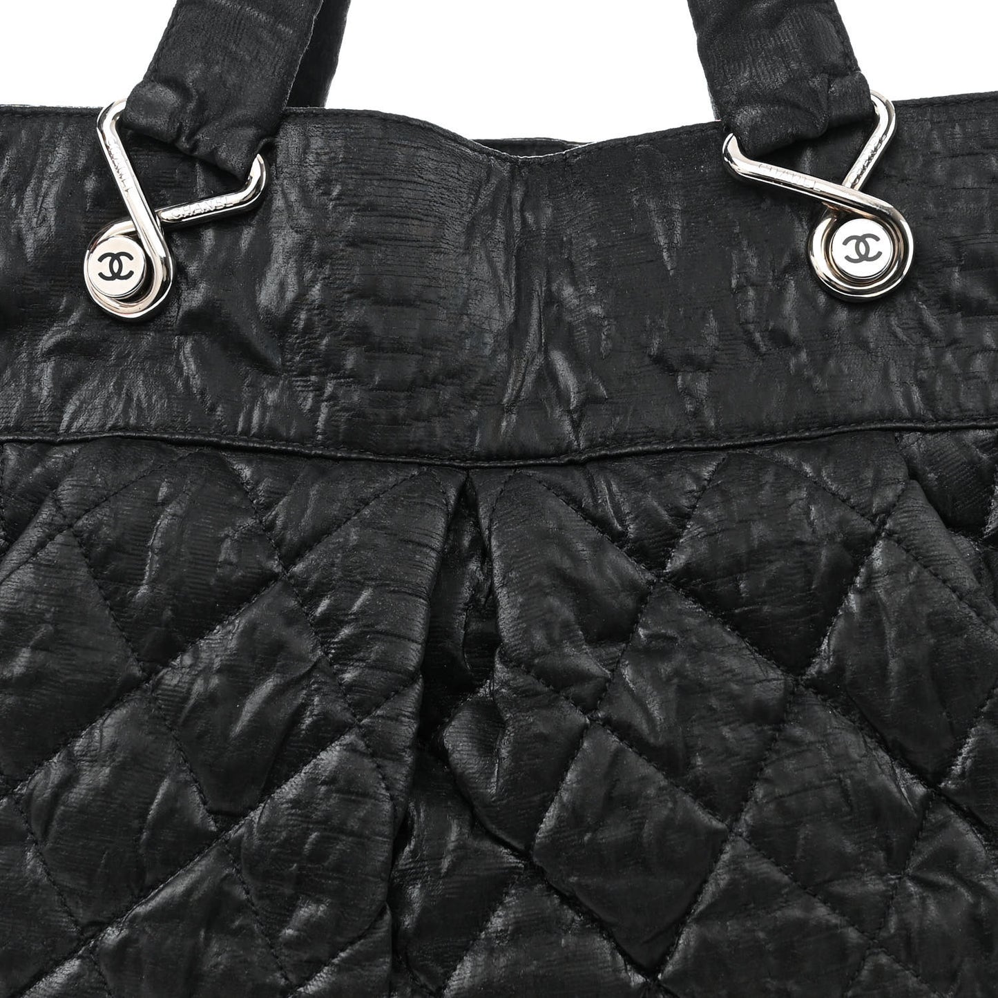 Crinkled Coated Canvas Le Marais Large Tote Black