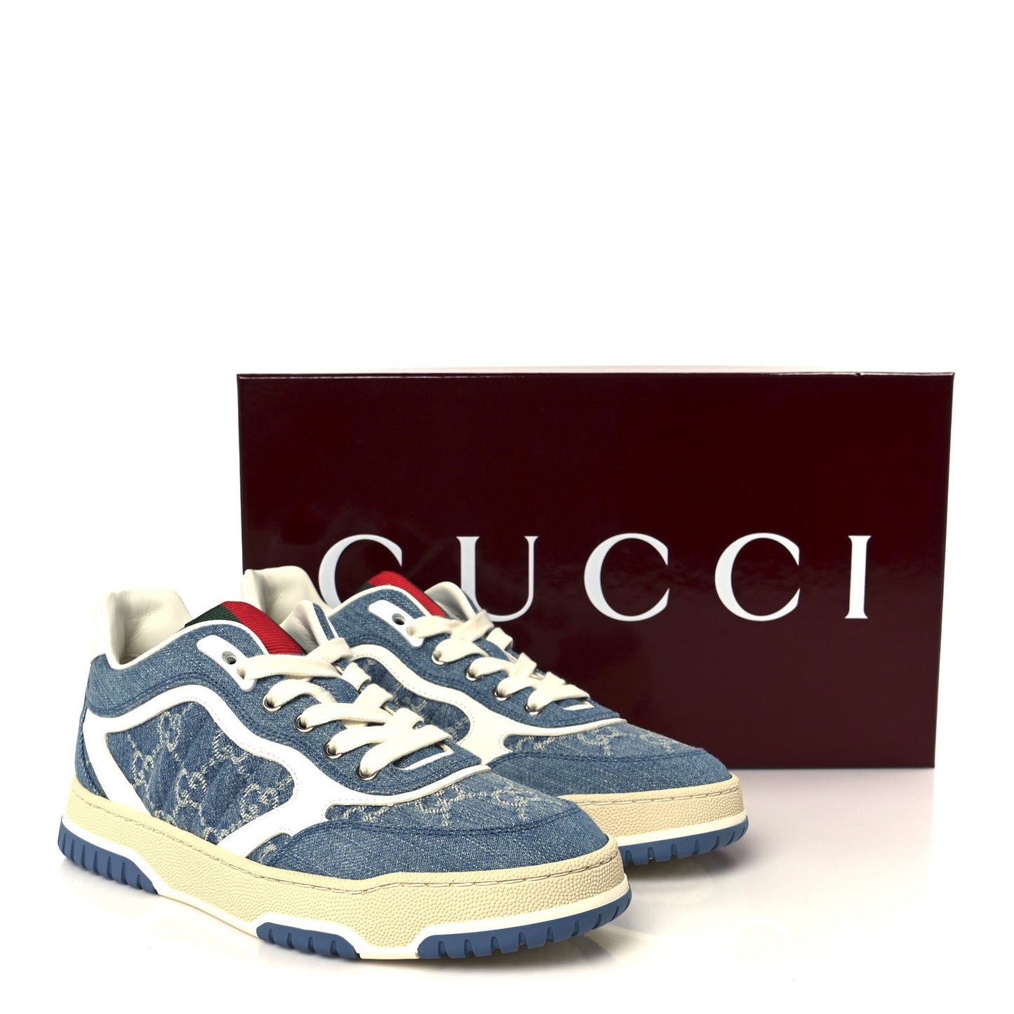 Denim GG Monogram Womens Re-Web Sneakers 38 Light Blue
