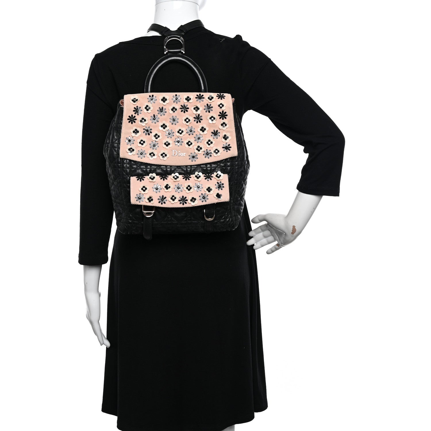 Christian Dior Lambskin Mesh Cannage Embroidered Large Stardust Backpack Black Pink 2 of 12
