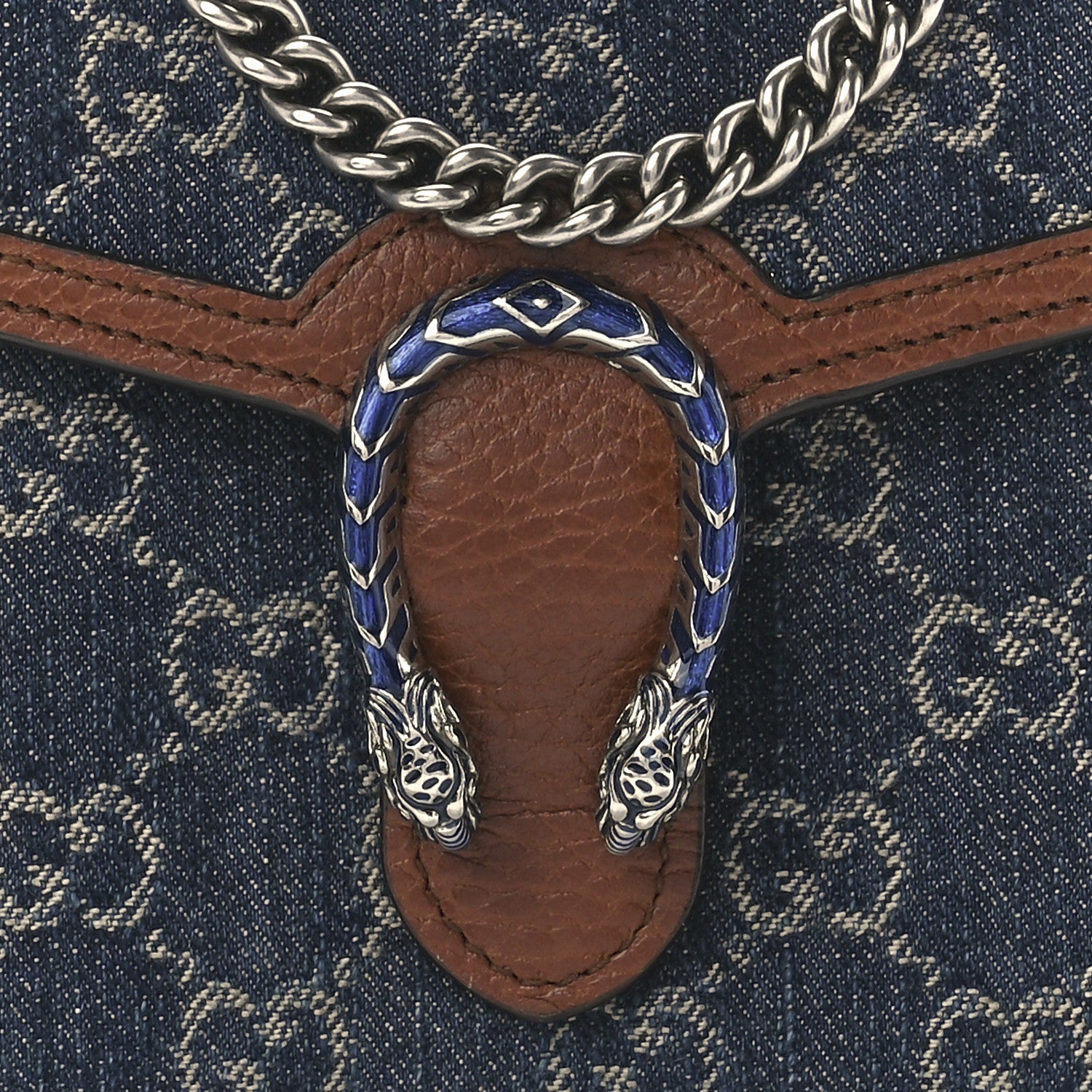 Gucci New Denim GG Monogram Dollar Calfskin Enamel Mini Dionysus Chain Wallet Blue Tea Cuir Epilog Electric Blue 8 of 13