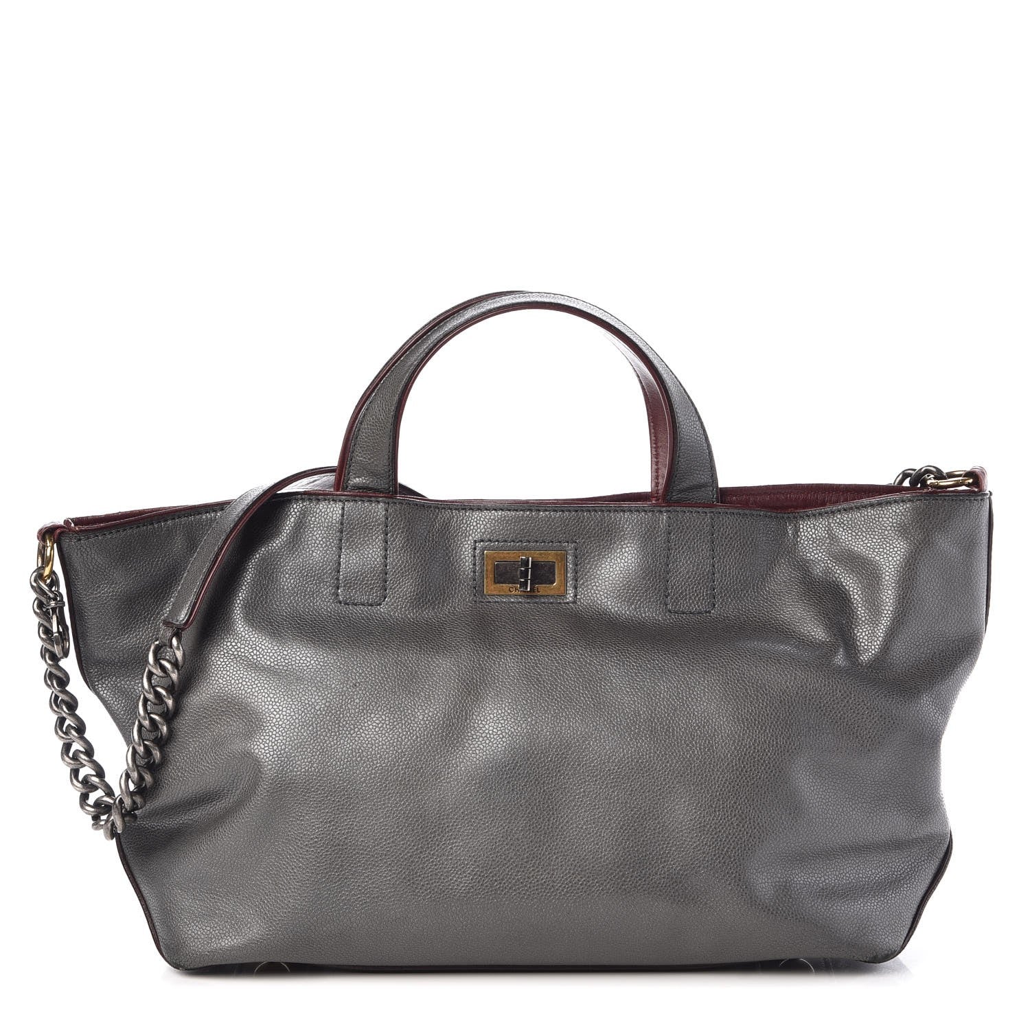 Chanel Metallic Caviar Mademoiselle Lock Cerf Shopper Tote Silver 1 of 10