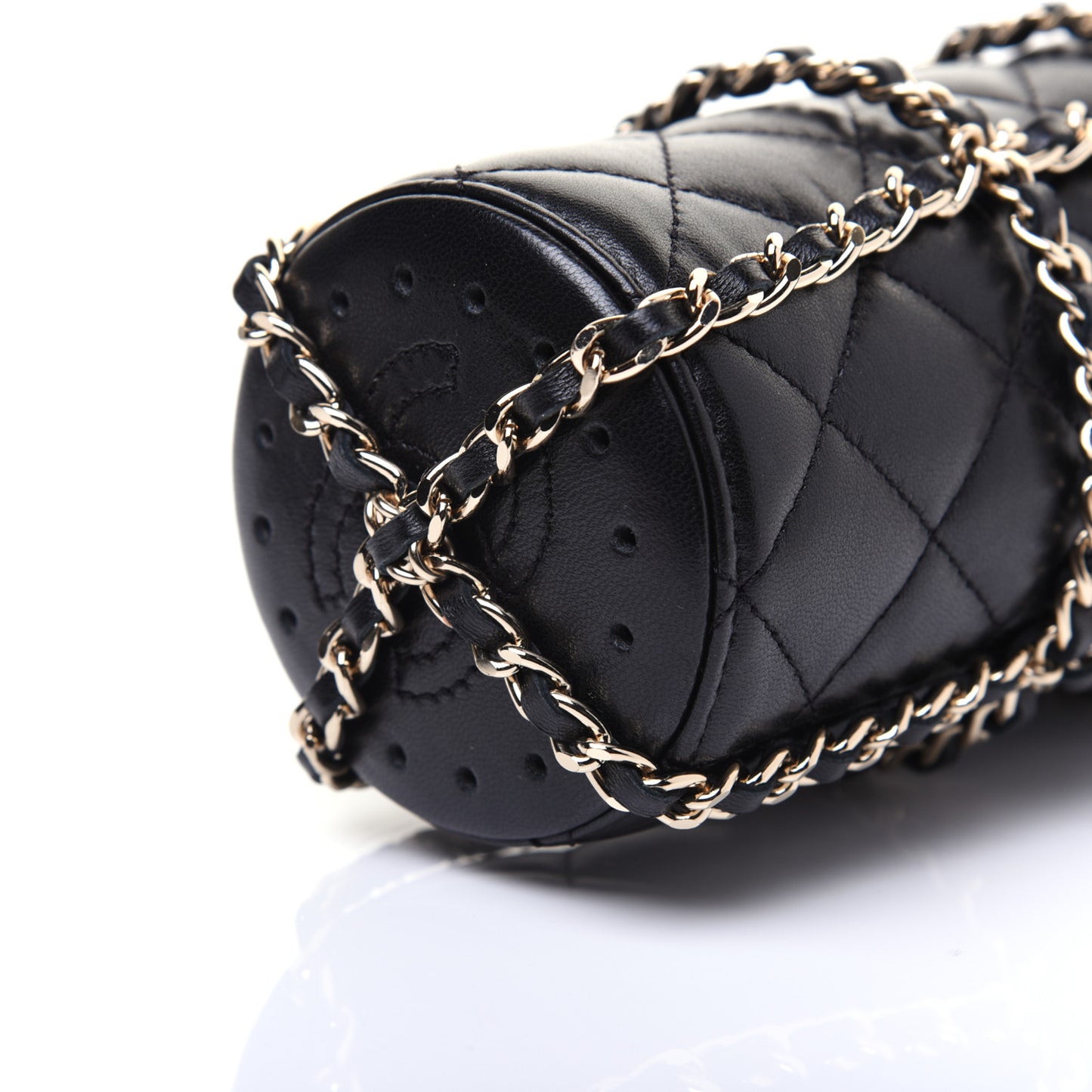 Lambskin Quilted CC To Drink Water Bottle Black Gold