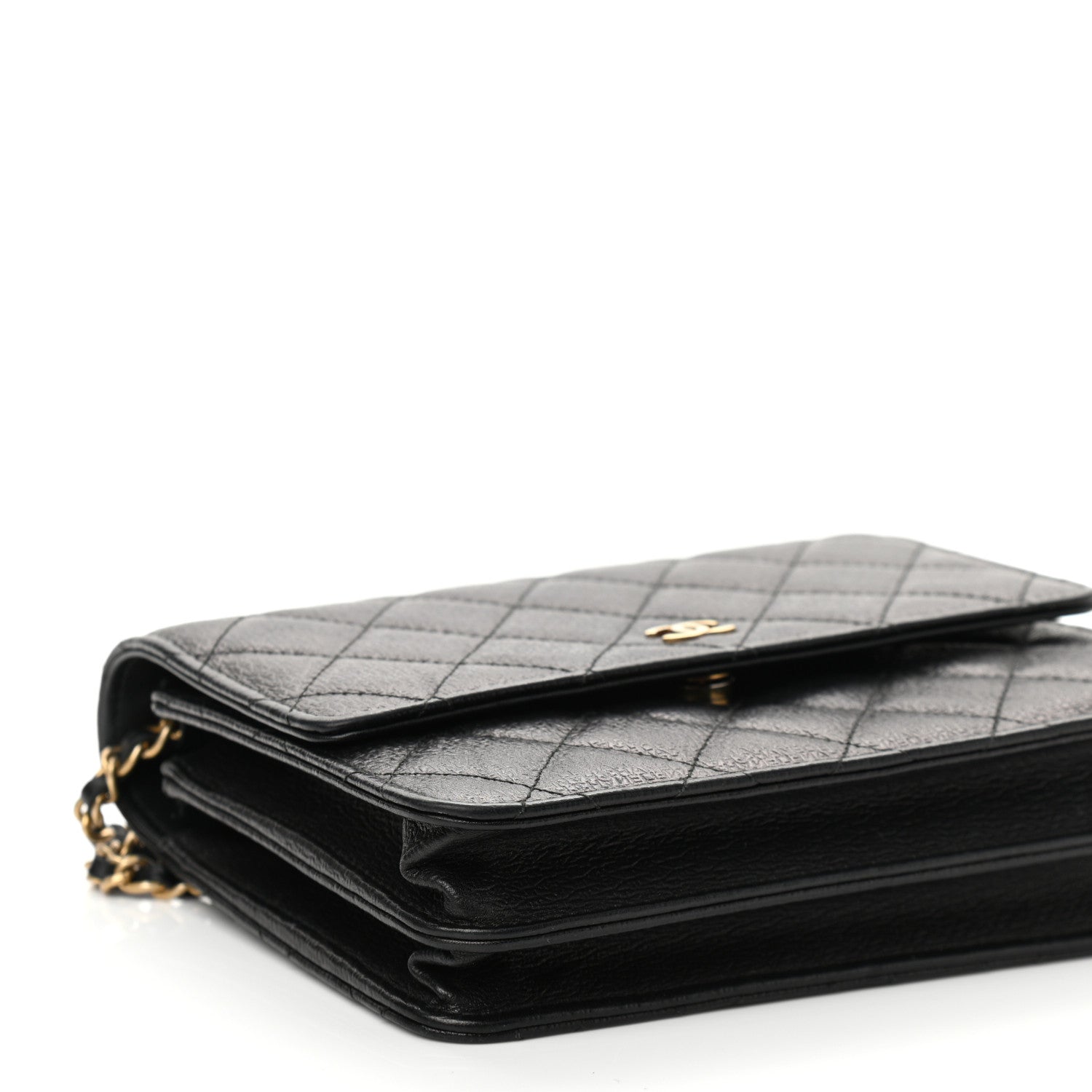 Chanel Letter Calfskin Embossed Quilted Square Wallet On Chain WOC Black 18 of 27