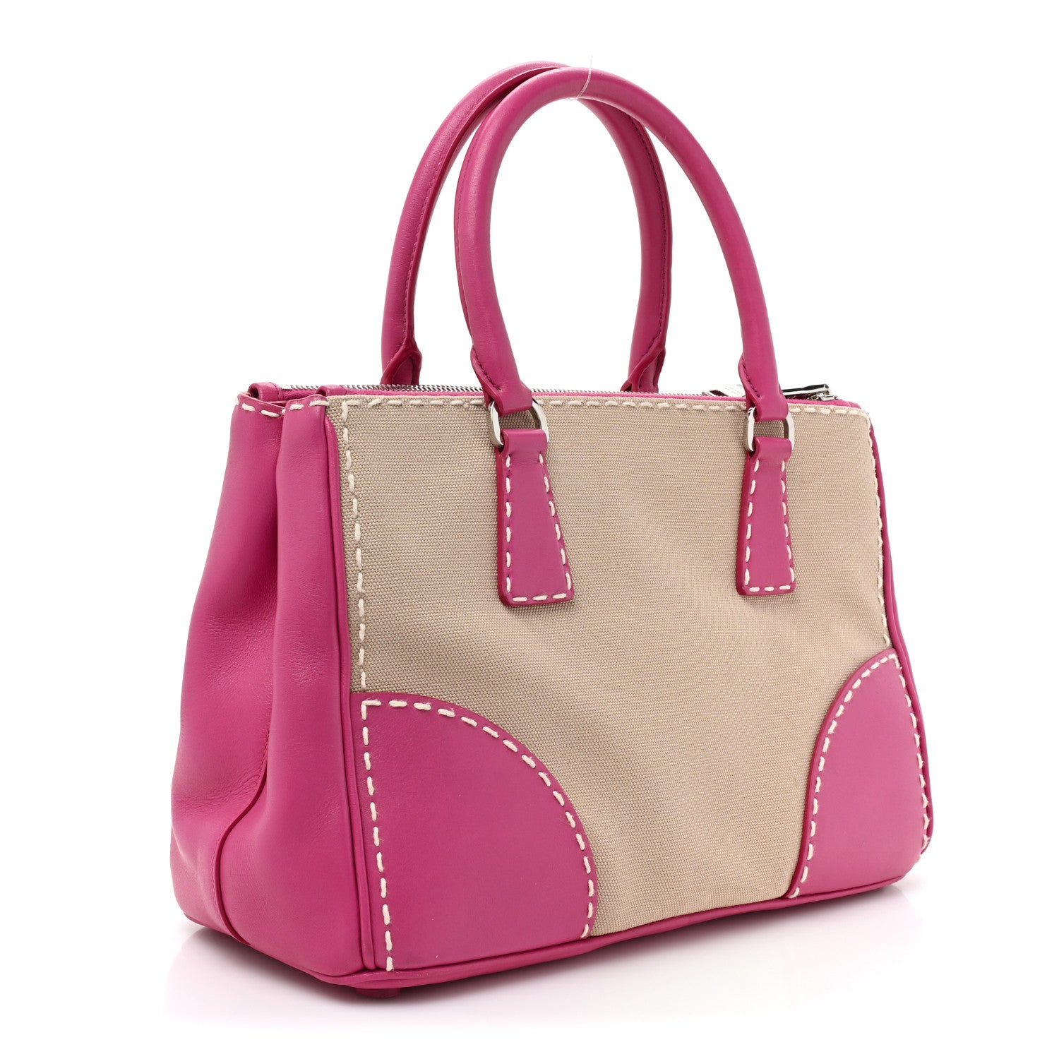 Prada Canvas City Calf Stitched Galleria Double Zip Tote Corda Peonia 3 of 17