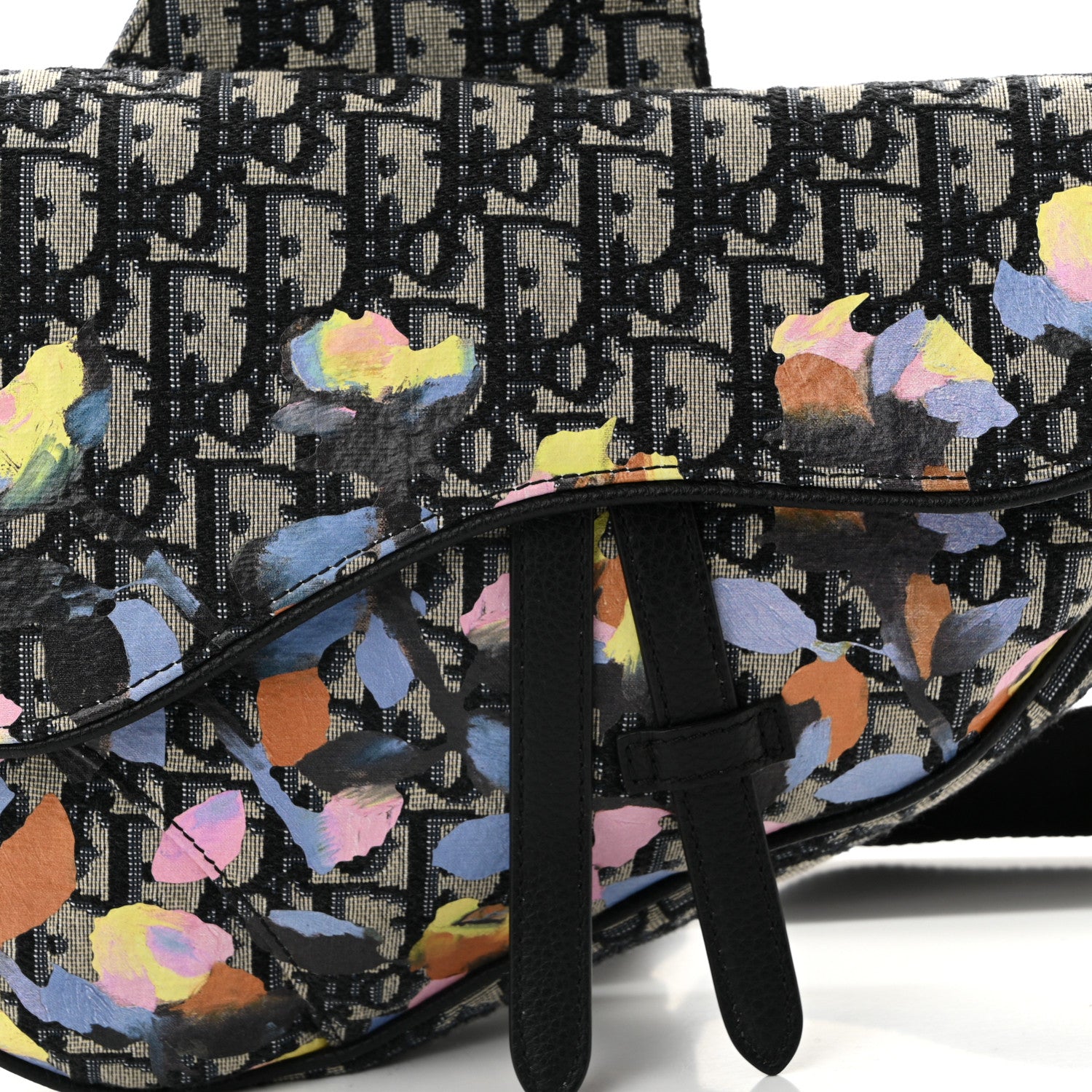 Christian Dior X ALEX FOXOTN Oblique Floral Print Mens Saddle Bag Blue Multicolor 7 of 11