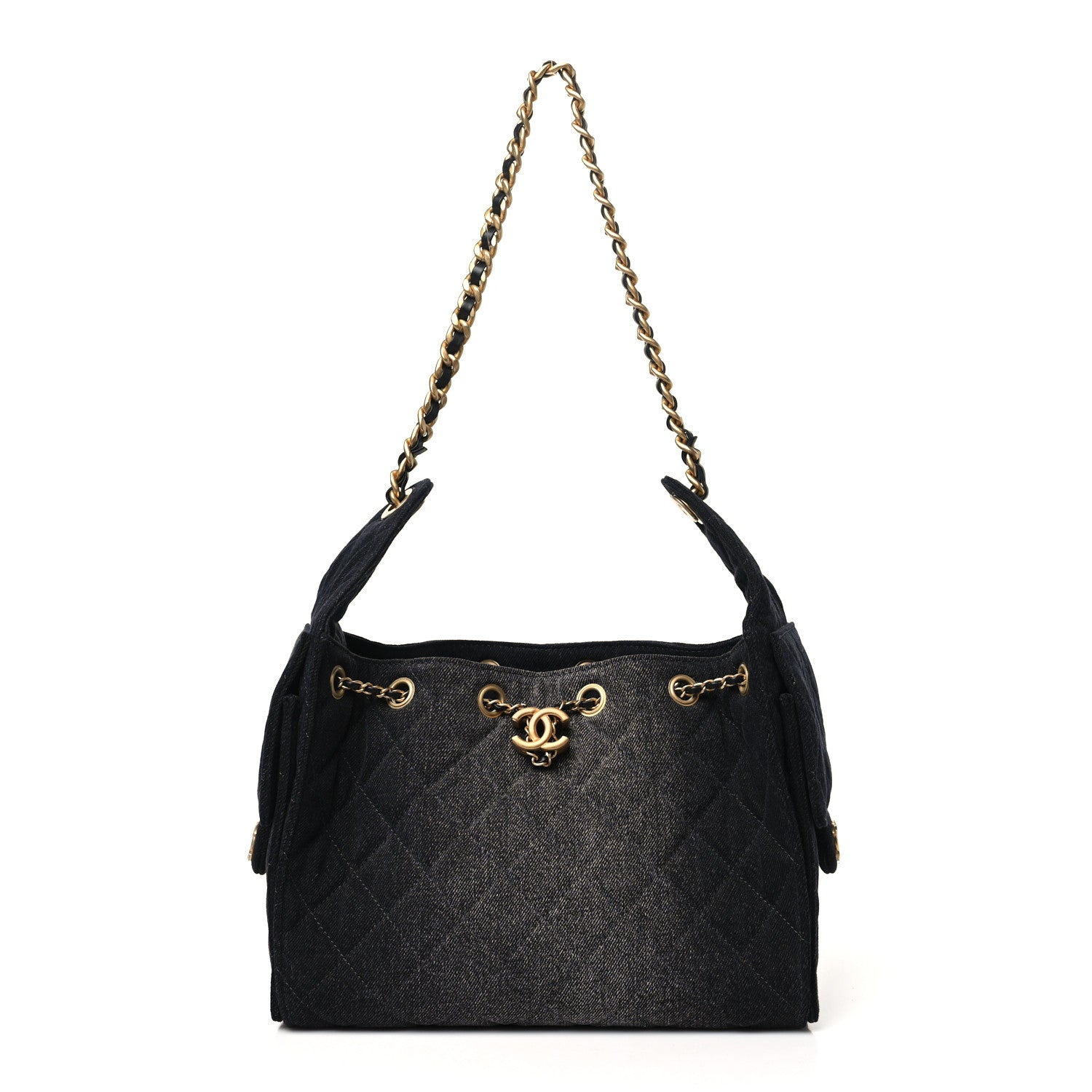 Chanel Washed Denim Quilted Small Chanel 25 Handbag Black 1 of 10